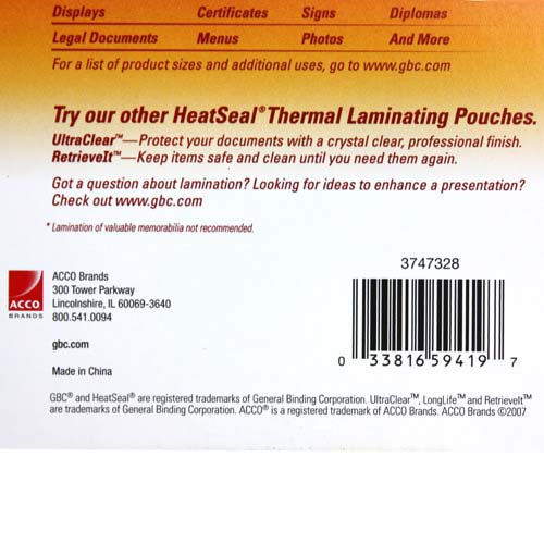 5mil GBC Longlife 4x6 Photo Size Laminating Pouches 20pk - 3747328
