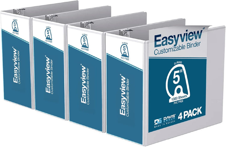 Easyview 5” White Premium Slant D Ring View Binders – 4pk
