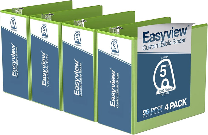 Easyview 5” Lime Green Premium Slant D Ring View Binders – 4pk
