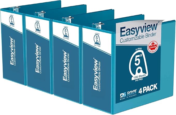 Easyview 5” Turquoise Blue Premium Slant D Ring View Binders – 4pk