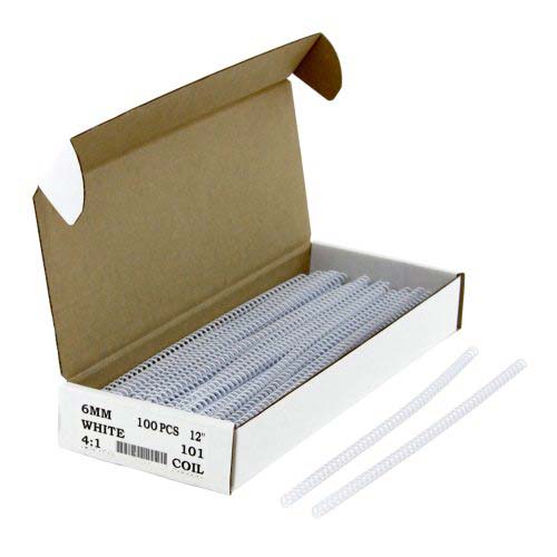 6mm White 4:1 Pitch Spiral Binding Coil - 100pk