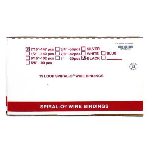 7/16" Black Spiral-O 19 Loop Wire Binding Combs - 100pk