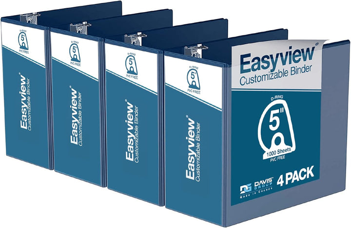 Easyview 5” Royal Blue Premium Slant D Ring View Binders – 4pk