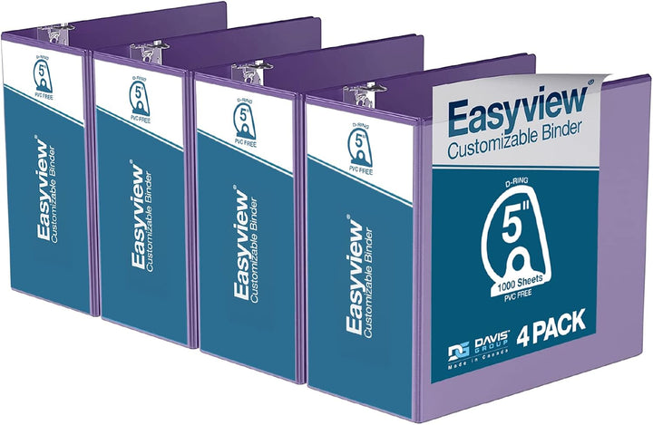 Easyview 5” Purple Premium Slant D Ring View Binders – 4pk