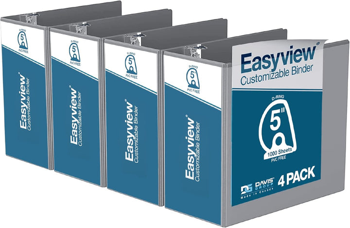 Easyview 5” Grey Premium Slant D Ring View Binders – 4pk