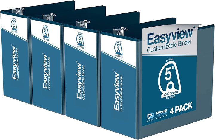 Easyview 5” Navy Blue Premium Slant D Ring View Binders – 4pk