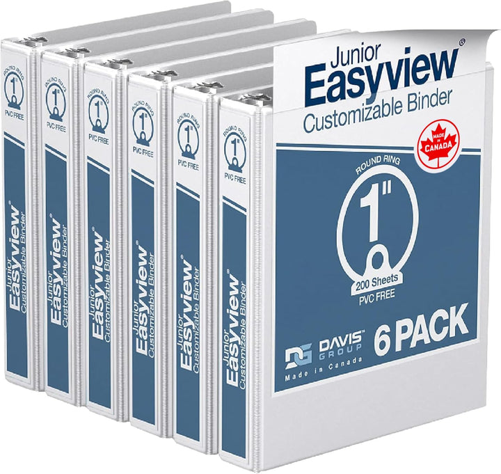 Easyview 1" White Half Size Round Ring View Binders - 6pk