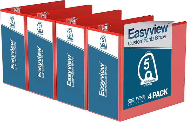 Easyview 5” Red Premium Slant D Ring View Binders – 4pk