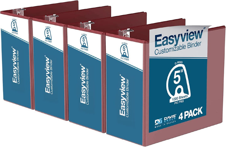 Easyview 5” Burgundy Premium Slant D Ring View Binders – 4pk