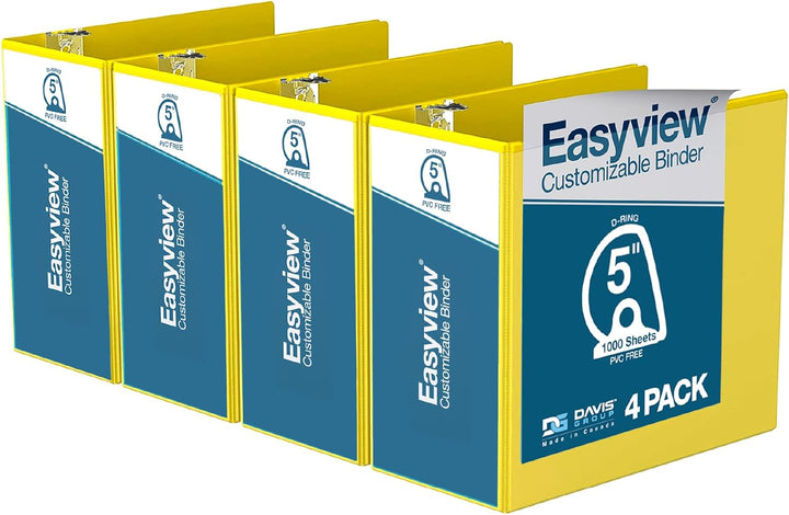 Easyview 5” Yellow Premium Slant D Ring View Binders – 4pk