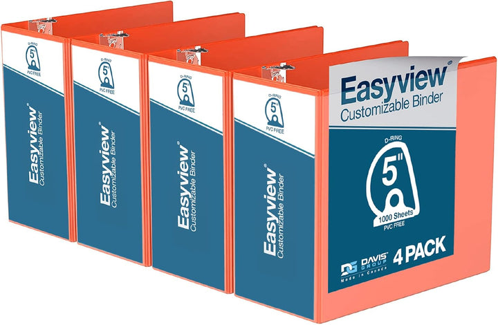 Easyview 5” Orange Premium Slant D Ring View Binders – 4pk