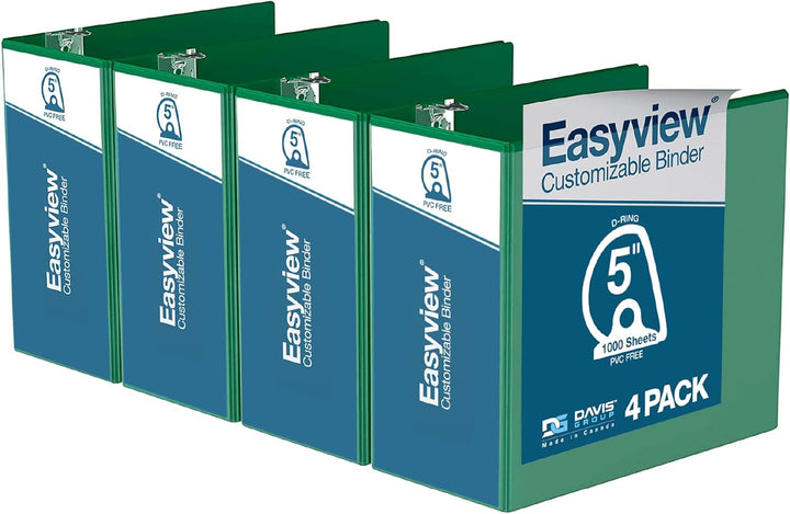 Easyview 5” Green Premium Slant D Ring View Binders – 4pk