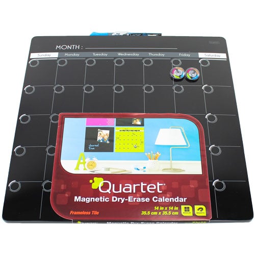 Quartet 14" x 14" Black 1-Month  Magnetic Dry-Erase Calendar Frameless Board