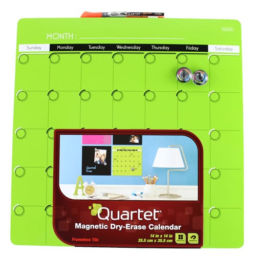 Quartet 14" x 14" Bright Green 1-Month  Magnetic Dry-Erase Calendar Frameless Board