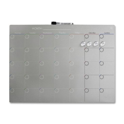 Quartet 17" x 23" Silver Magnetic Tin 1-Month Calendar Dry-Erase Planner Board