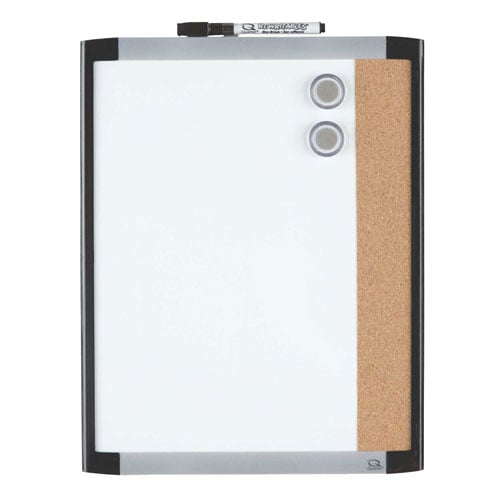 Quartet 11" x 14" Dry-Erase Magnetic Whiteboard / Cork Combination Board with Black Plastic Frame