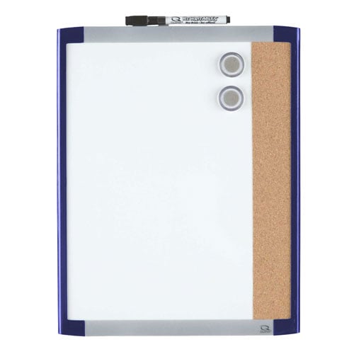 Quartet 11" x 14" Dry-Erase Magnetic Whiteboard / Cork Combination Board with Blue Plastic Frame - 79363-BU