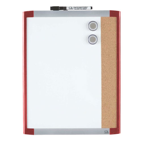 Quartet 11" x 14" Dry-Erase Magnetic Whiteboard / Cork Combination Board with Maroon Plastic Frame - 79363-MR