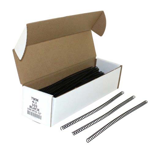 7mm Black 4:1 Pitch Spiral Binding Coil - 100pk