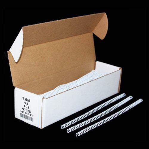 7mm White 4:1 Pitch Spiral Binding Coil - 100pk