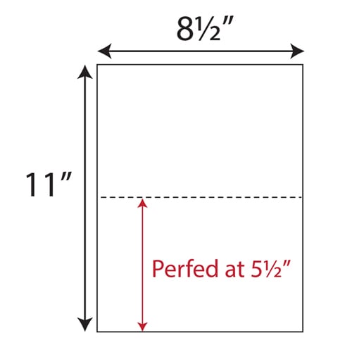 8.5" x 11" Single Horizontal Perforated in 2 Equal Parts - 500 Sheets