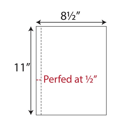 8.5" x 11" Cardstock Single Vertical Perforated 0.5" from left - 250 Sheets