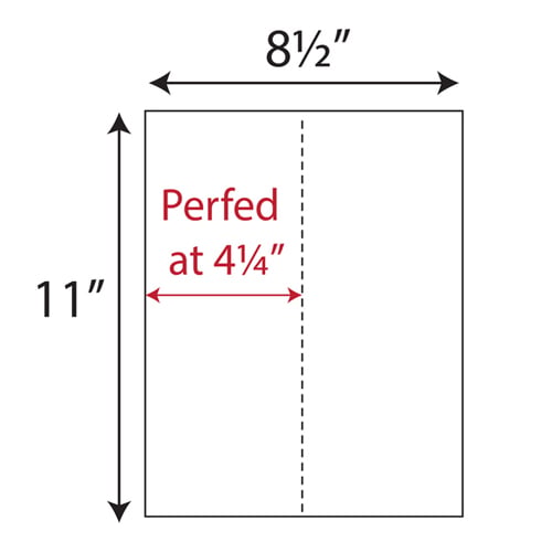 8.5" x 11" Single Vertical Perforated in 2 Equal Parts - 500 Sheets