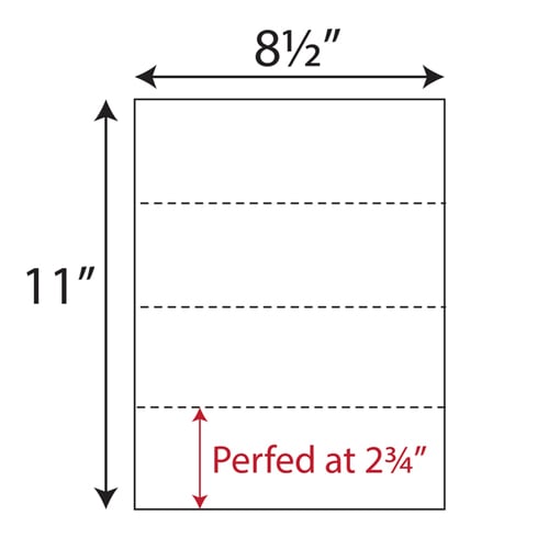 8.5" x 11" Tri-Perforated in 4 Equal Parts - 500 Sheets
