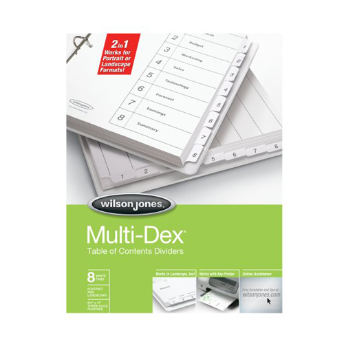 Wilson Jones Black/White 8-Tab MultiDex Indexes - W90801