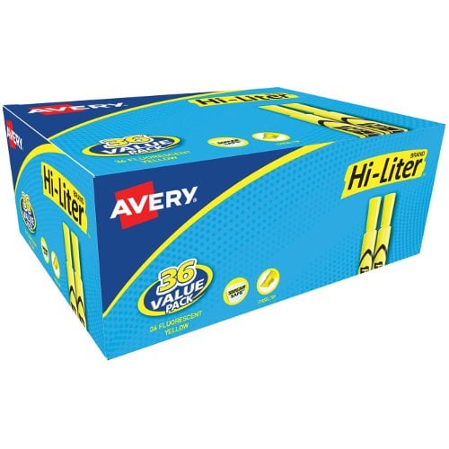 Avery Hi-Liter Desk-Style Highlighters (Fluorescent Yellow, 36/Box) - 98208