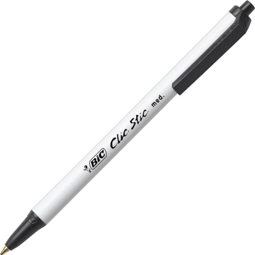 BIC Clic Stick 1.0mm Retractable Black Ball Pen (White Barrel) - 60/Box (CSM60BK)