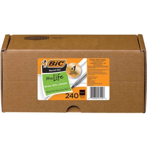 BIC Round Stic Black Ballpoint Pen (Translucent Barrel) - 240/Carton (GSM240BK)