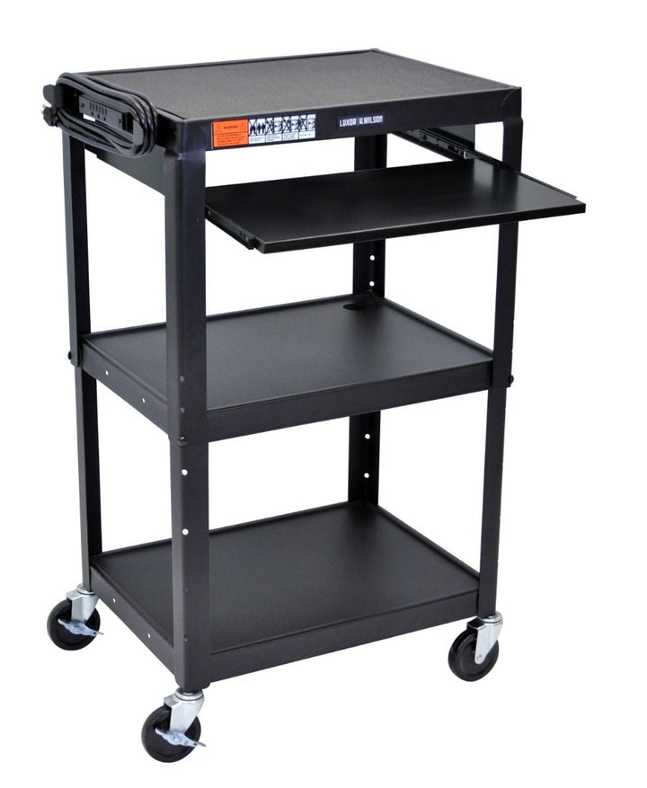 Luxor Black Adjustable-Height Steel Utility Cart With Pullout Keyboard Tray - UCMT1KB