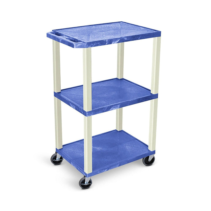 Luxor 42" High 3-Shelf Utility Cart (Blue Shelves, Putty Legs, w/ 3-Outlet Electrical Assembly) - UCPL1BUE
