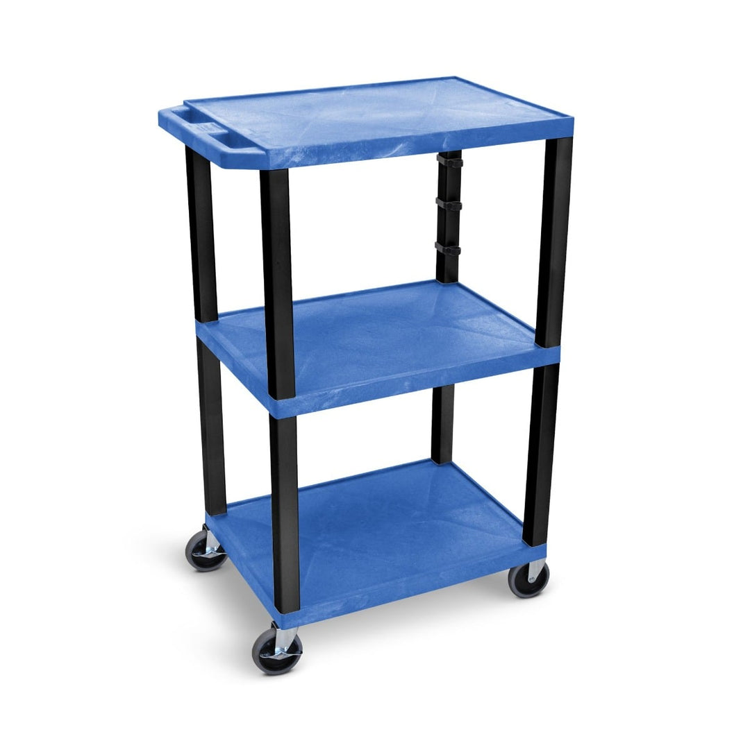 Luxor 42" High 3-Shelf Utility Carts (Blue Shelves, w/ 3-Outlet Electrical Assembly)