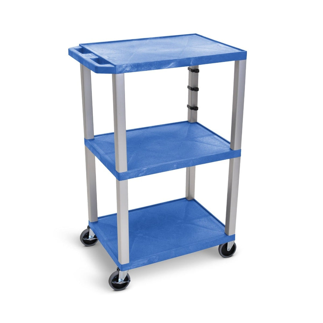 Luxor 42" High 3-Shelf Utility Carts (Blue Shelves, w/ 3-Outlet Electrical Assembly)