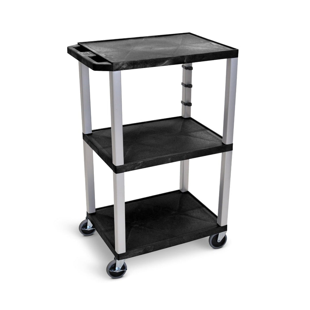 Luxor 42" High 3-Shelf Utility Cart (Black Shelves, w/ 3-Outlet Electrical Assembly)