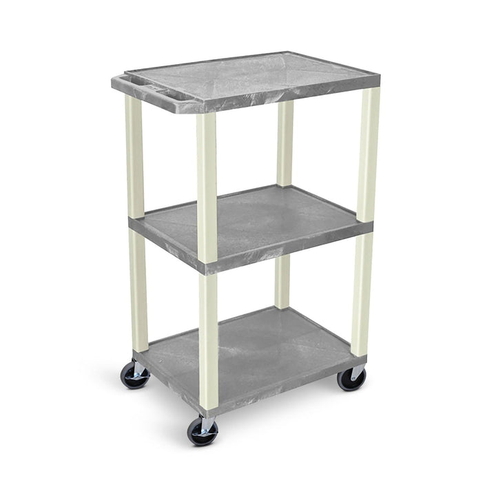 Luxor 42" High 3-Shelf Utility Cart (Gray Shelves, Putty Legs, w/ 3-Outlet Electrical Assembly) - UCPL1GYE