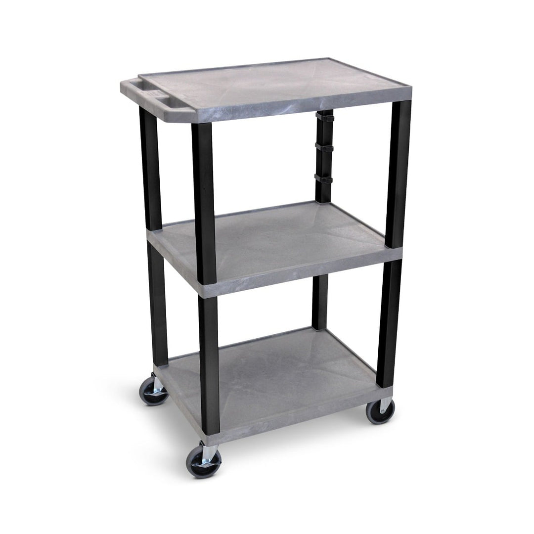 Luxor 42" High 3-Shelf Utility Carts (Gray Shelves, w/ 3-Outlet Electrical Assembly)