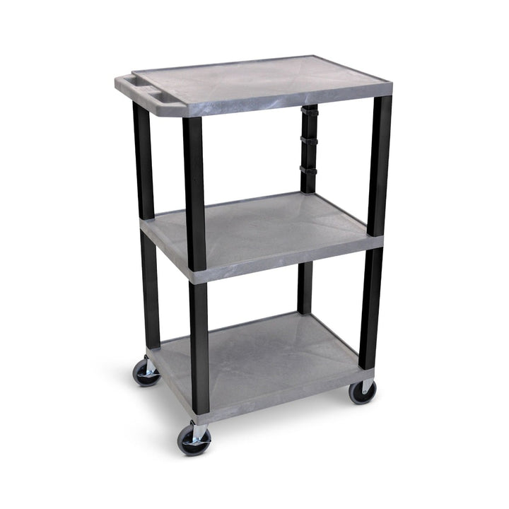 Luxor 42" High 3-Shelf Utility Carts (Gray Shelves, w/ 3-Outlet Electrical Assembly)