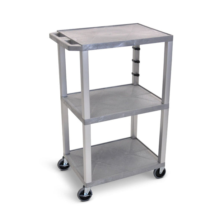 Luxor 42" High 3-Shelf Utility Carts (Gray Shelves, w/ 3-Outlet Electrical Assembly)