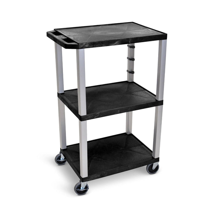 Luxor 42" High 3-Shelf Utility Cart (Black Shelves, Nickel Legs) - UCPL1-N