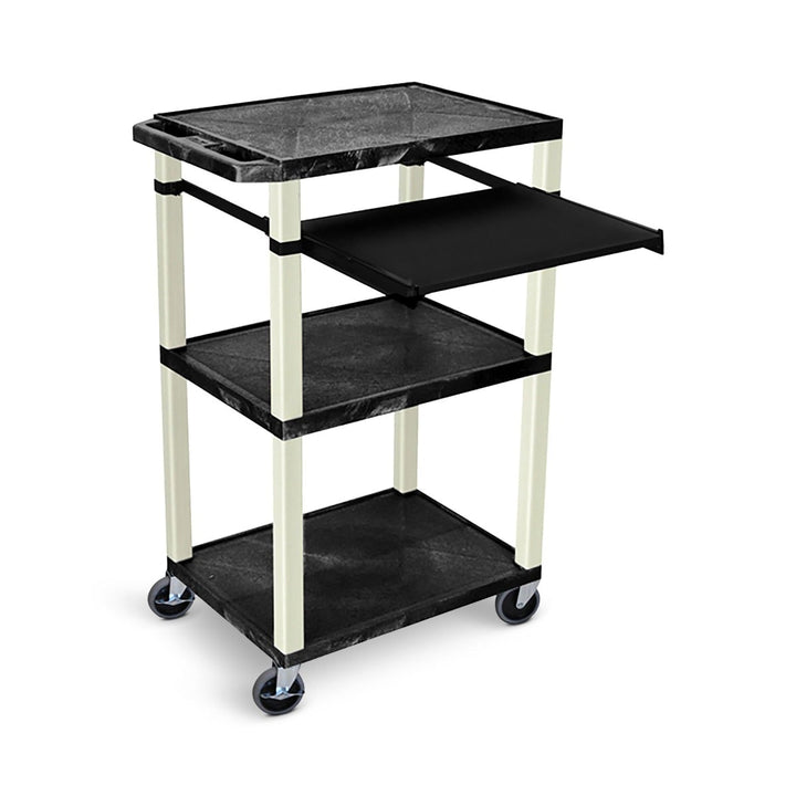 Luxor 42" High 3-Shelf Utility Cart (Black Shelves, Putty Legs, w/ 3-Outlet Electrical Assembly, Pullout Keyboard Tray) - UCPL1PSE-P