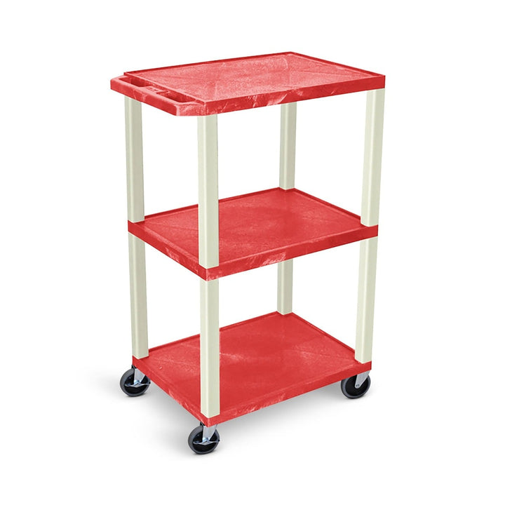 Luxor 42" High 3-Shelf Utility Cart (Red Shelves, Putty Legs) - UCPL1R