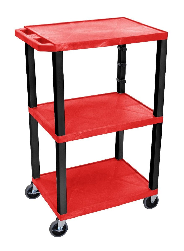 Luxor 42" High 3-Shelf Utility Cart (Red Shelves, Black Legs) - UCPL1R-B