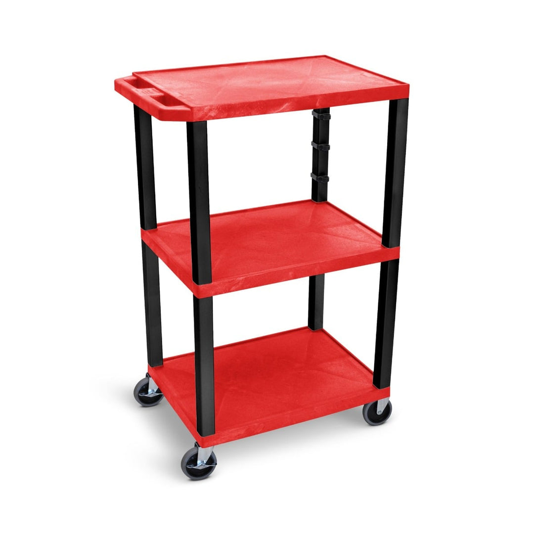 Luxor 42" High 3-Shelf Utility Carts (Red Shelves, w/ 3-Outlet Electrical Assembly)