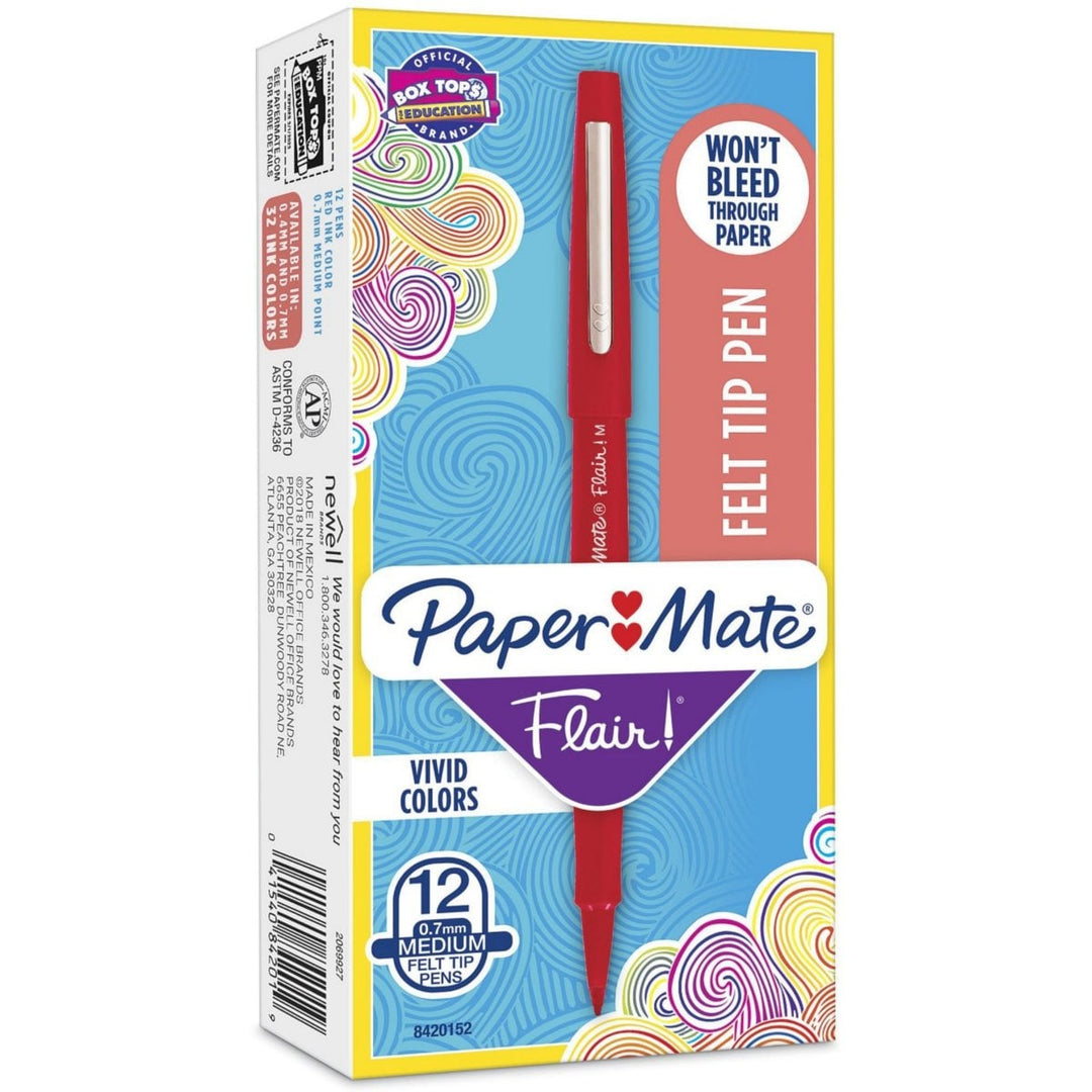 Paper Mate Flair Point Guard Felt Tip Marker Pens (Red Ink) - 12/PK