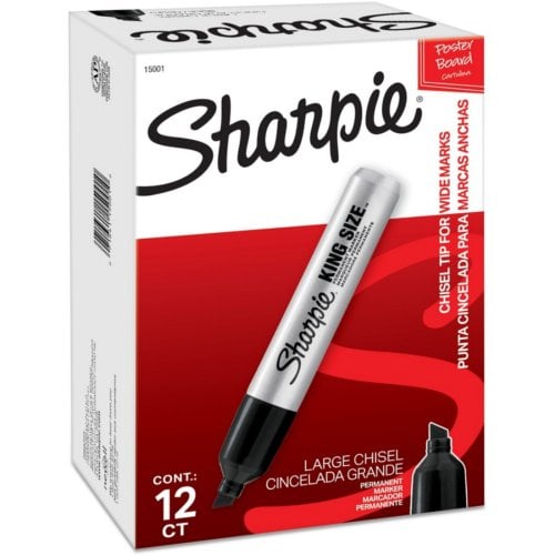 Sharpie King-Size Black Permanent Markers (Chisel Point) - 1 Dozen (15001)