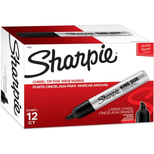 Sharpie King-Size Black Permanent Markers (Chisel Point) - 1 Dozen (15001)
