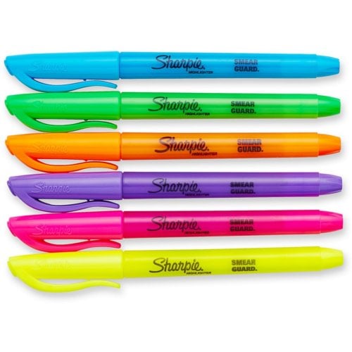 Sharpie Chisel Tip Highlighters (Smear Guard, Asstd. Colors, 24/Pack) - 1761791